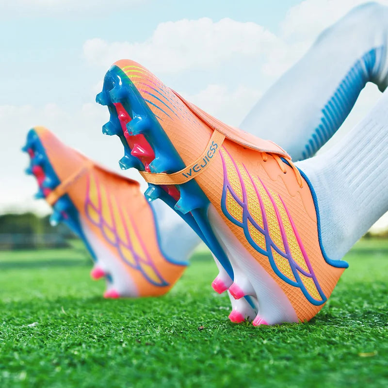 Youth Football Shoes with Long Spikes, Tongue-Less Laces, Ultra-High-End Natural Grass Special Football Shoes