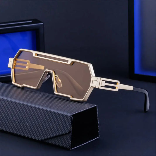 Metal Steampunk Sunglasses Trendy Punk UV400 Protection Shades Big Frame Irregular Square Sun Glasses for Men