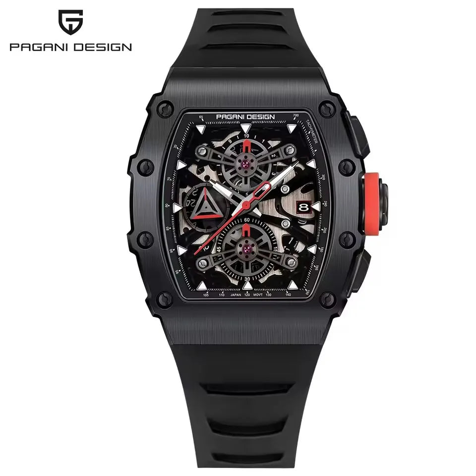 PAGANI DESIGN 2025 Barrel Shaped Hollow Classic Men Quartz Watches Multiple Time Zone Sapphire Glass Waterproof Chronograph Gift