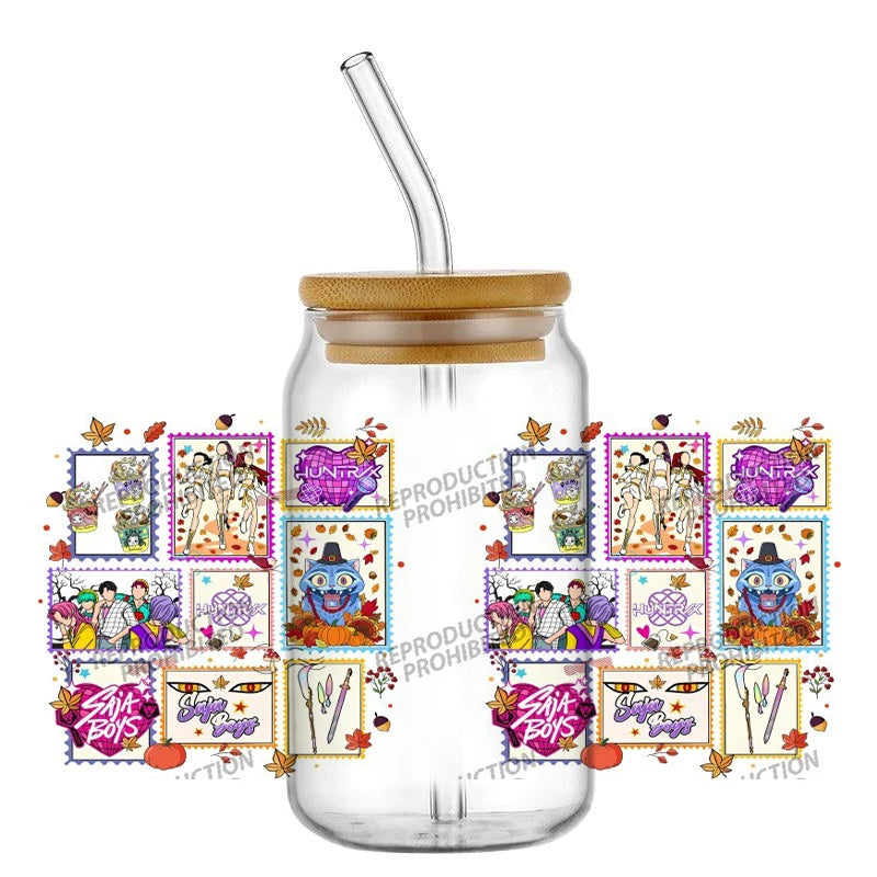30 Style of Kpop Boy Band Design 3D UV DTF 16oz Cup Wraps Demon Inspired Hunter Girl Anime Fan 3D Transfers Stickers