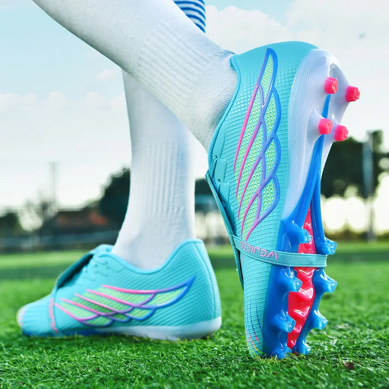 Youth Football Shoes with Long Spikes, Tongue-Less Laces, Ultra-High-End Natural Grass Special Football Shoes
