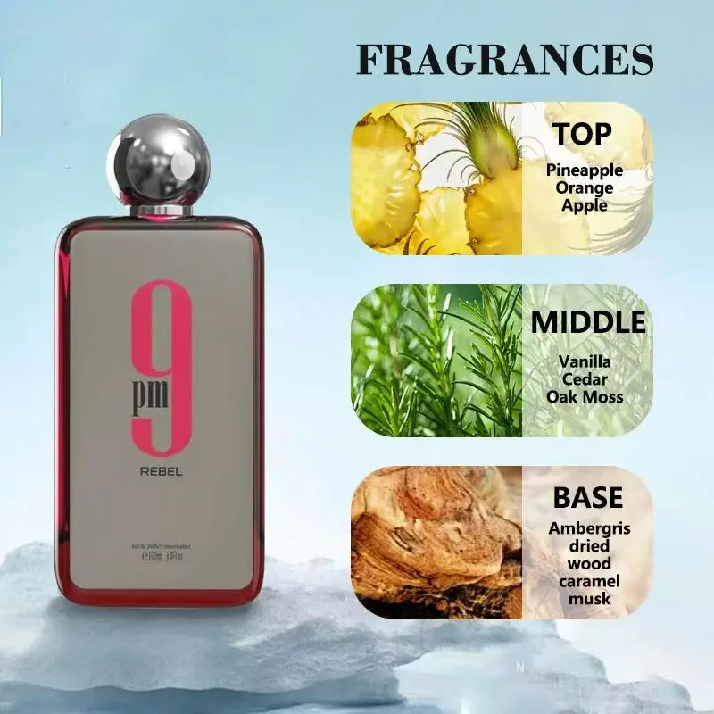 100ML Afnan 9 PM Rebel Unisex Eau De Parfum Original Arabic Perfume High Quality Brand Perfume For Men For Women Holiday Gifts