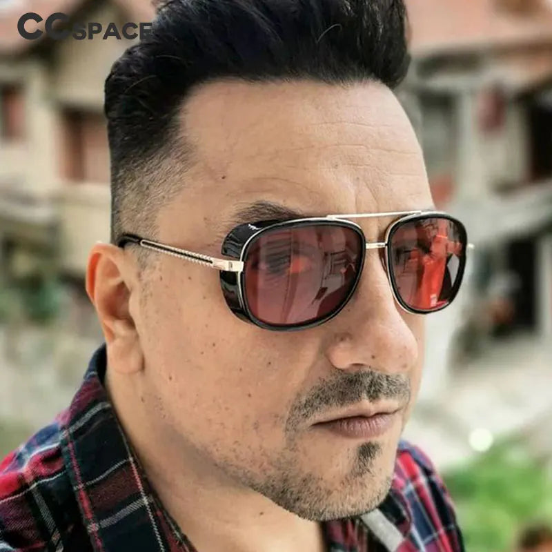 SU079 Retro Sun Glasses Red Lenses For Men Steam punk Women Vintage Male Sunglasses 2024 Men Goggle UV400