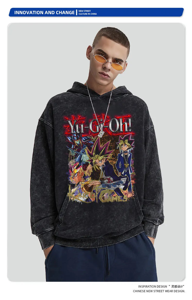 Anime Yu Gi Oh Hoodie Men Oversize Yugioh Hooded Sweatshirts Streetwear Pullover Hip Hop Retro Manga Yugi Muto Seto Kaiba Hoodie