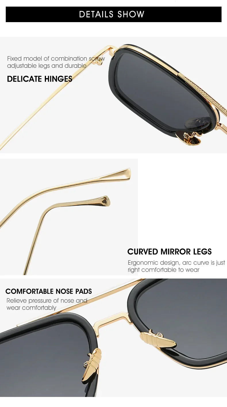 Sun Glasses Fashion Square frame Tony Stark Style Women Sunglasses Men Square Brand Design Sun Glasses Oculos Retro Male Iron