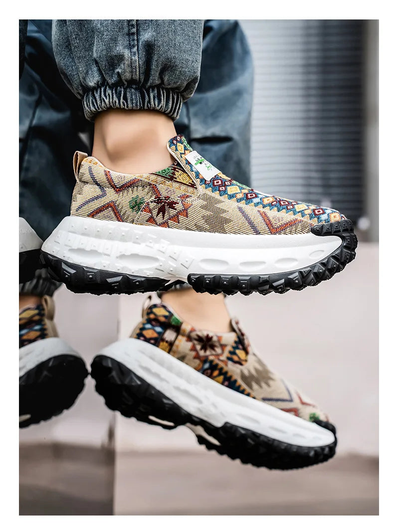 Man Plus Size  for Men 2025 Wedges Platform Sneakers Fashion Weave Hollow Ladies Loafers Slip-on Casual Shoes