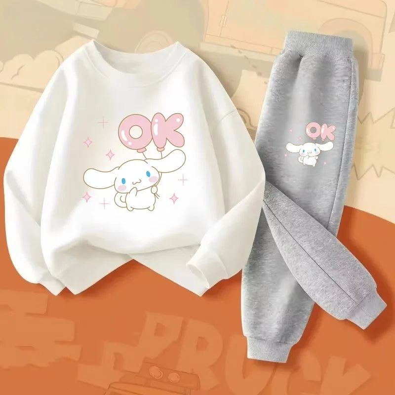 Spring New Style Boys Casual Hoodies Long Pant Two Piece Sets Cinnamoroll Printed Kids Sweatsuits Girls Pullover Set 2025