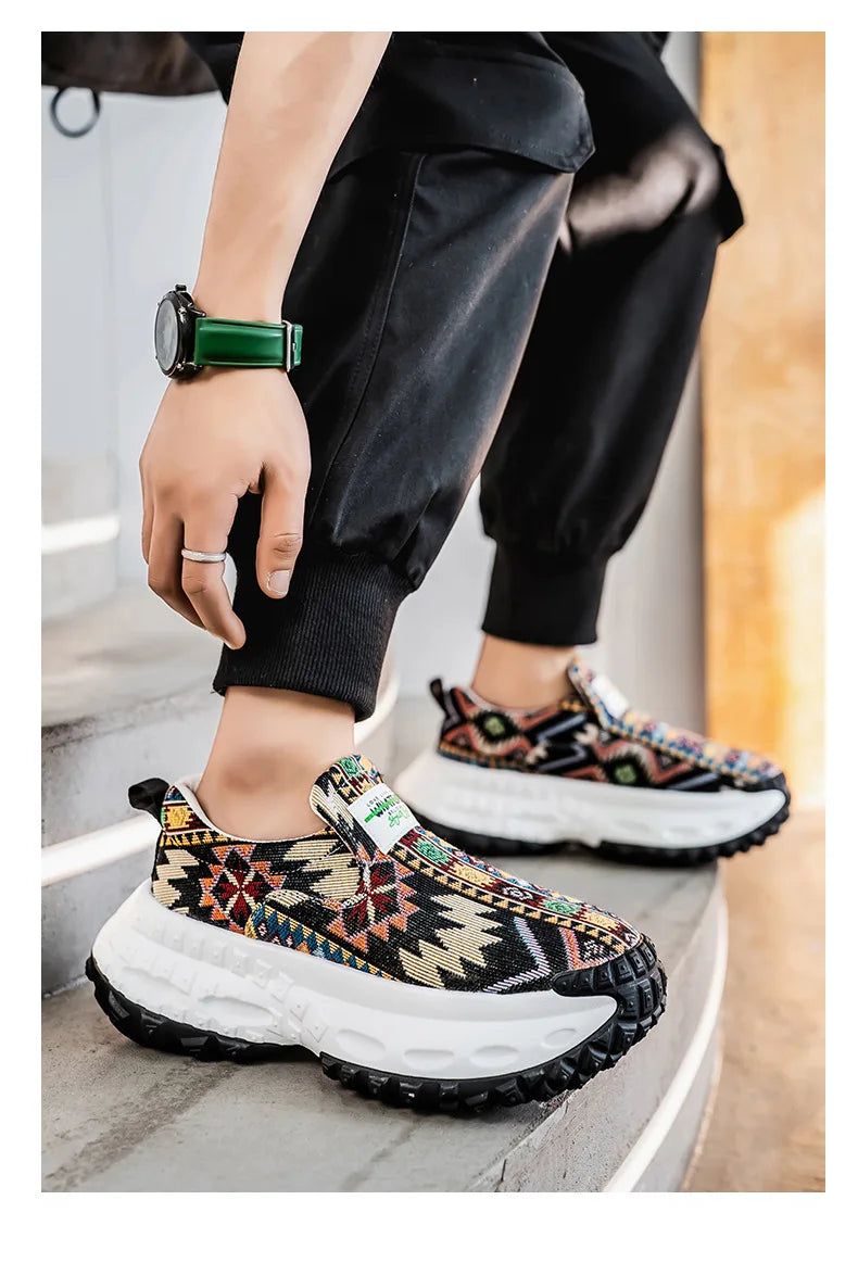 Man Plus Size  for Men 2025 Wedges Platform Sneakers Fashion Weave Hollow Ladies Loafers Slip-on Casual Shoes