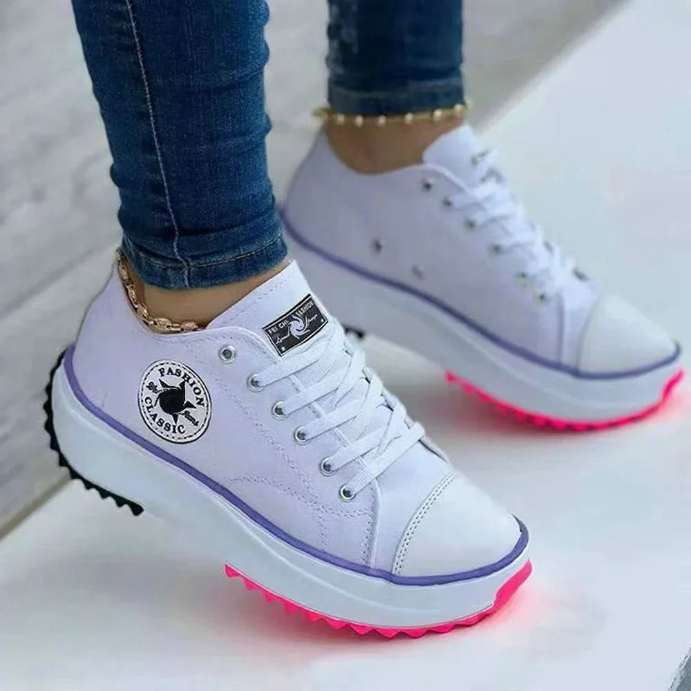 Women’s Pattern Canvas Sneakers  Casual Flat Lace-Up Shoes Zapatillas Mujer Chaussure Femme