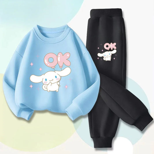 Spring New Style Boys Casual Hoodies Long Pant Two Piece Sets Cinnamoroll Printed Kids Sweatsuits Girls Pullover Set 2025