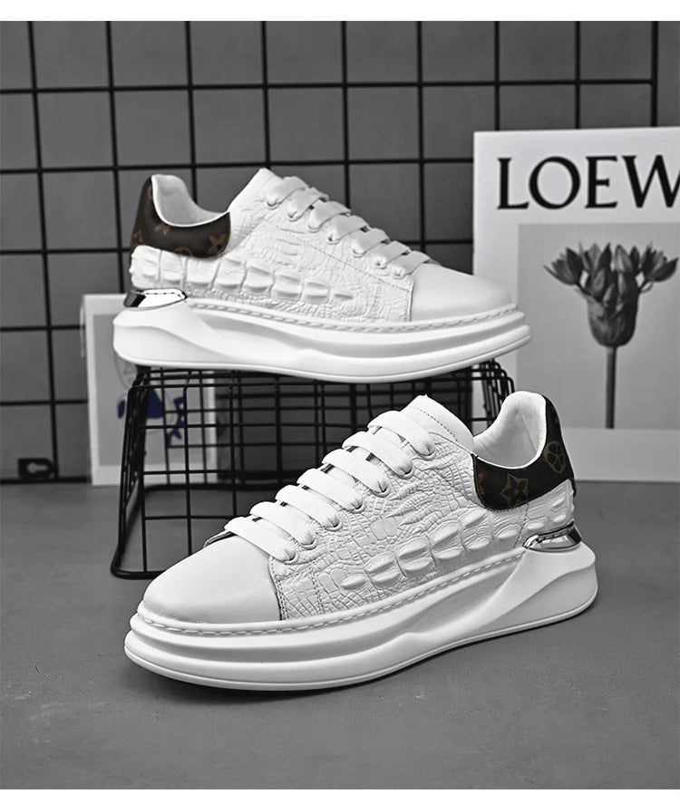 Men's Sneakers Genuine Leather Breathable Casual Shoes Light Anti Slip Walking Loafers Academy Style Board Shoes Tenis Masculino
