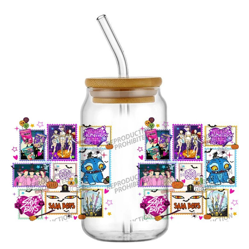 30 Style of Kpop Boy Band Design 3D UV DTF 16oz Cup Wraps Demon Inspired Hunter Girl Anime Fan 3D Transfers Stickers