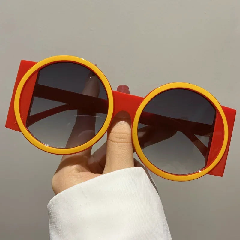 Round Double Color Sunglasses for Women Men Retro Trendy UV400 Sun Glasses Goggles Outdoor Hip Hop Travel Beach Eyewear Goggles