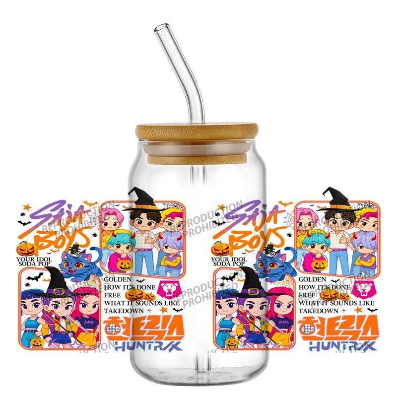 30 Style of Kpop Boy Band Design 3D UV DTF 16oz Cup Wraps Demon Inspired Hunter Girl Anime Fan 3D Transfers Stickers
