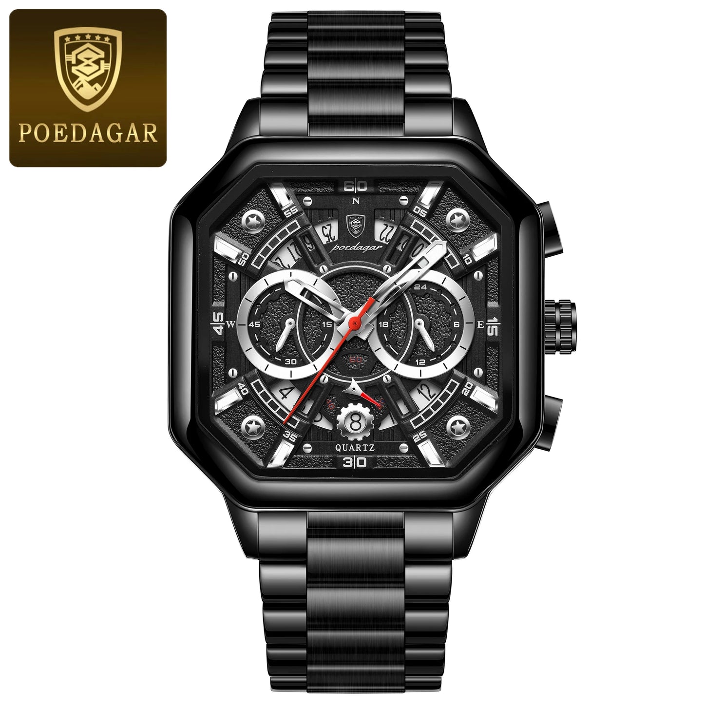 POEDAGAR Luxury Men's Quartz Clock Waterproof Luminous Chronograph Date Man Watch Stainless Steel Fashion Sports Watches For Men