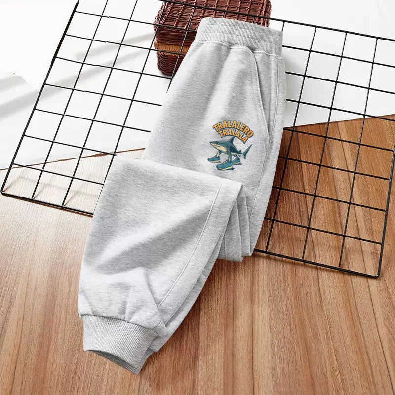 Children Casual Long Pants Italian Brainrot Cartoon Trousers Shark Pattern Sports Pants 3-14T Boys Clothing
