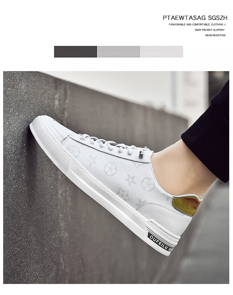 2025 Autumn Men's White Sneakers - Breathable Korean Street Style, Versatile Casual Shoes with Hong Kong Vibes