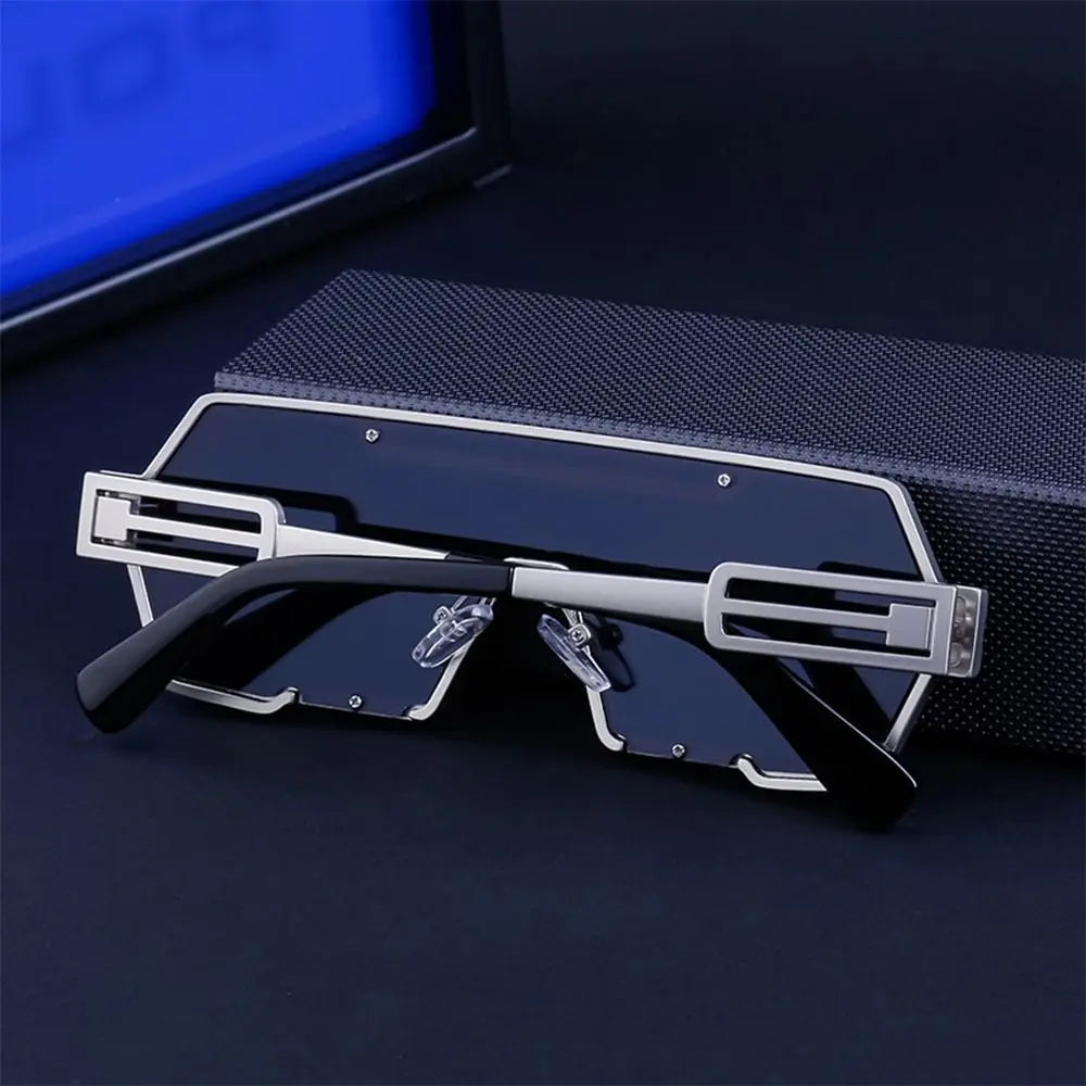 Metal Steampunk Sunglasses Trendy Punk UV400 Protection Shades Big Frame Irregular Square Sun Glasses for Men