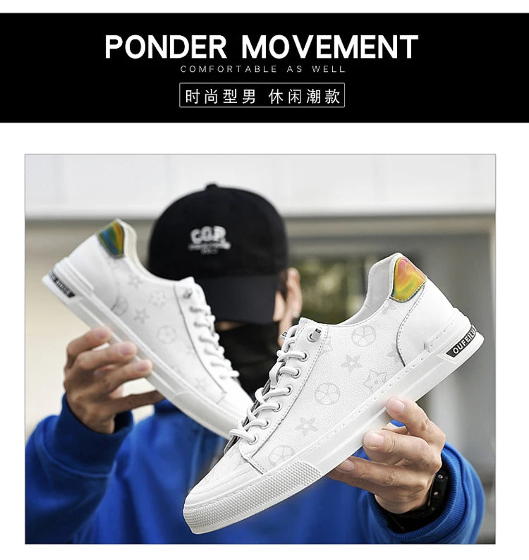 2025 Autumn Men's White Sneakers - Breathable Korean Street Style, Versatile Casual Shoes with Hong Kong Vibes