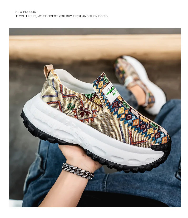 Man Plus Size  for Men 2025 Wedges Platform Sneakers Fashion Weave Hollow Ladies Loafers Slip-on Casual Shoes