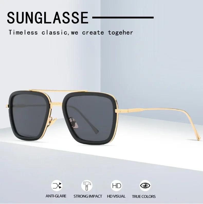 Sun Glasses Fashion Square frame Tony Stark Style Women Sunglasses Men Square Brand Design Sun Glasses Oculos Retro Male Iron