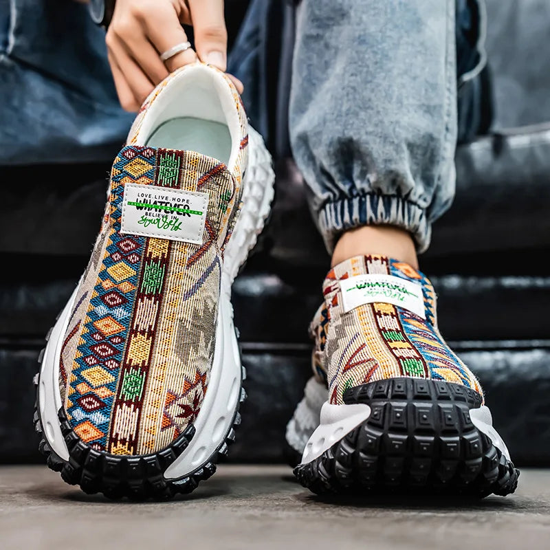 Man Plus Size  for Men 2025 Wedges Platform Sneakers Fashion Weave Hollow Ladies Loafers Slip-on Casual Shoes