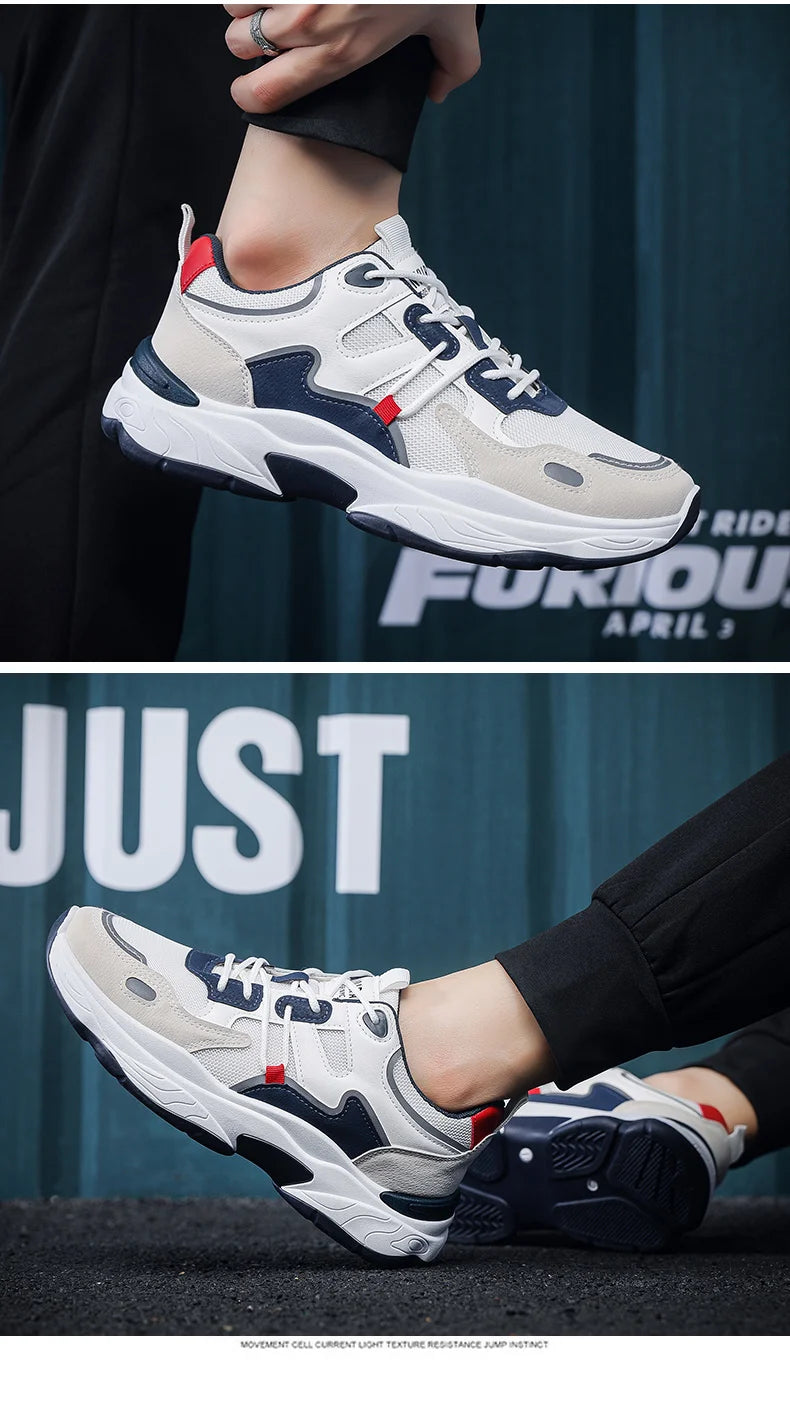 Men's fashion sports casual shoes breathable four seasons soft soled comfortable outdoor running shoes student lace up sneakers
