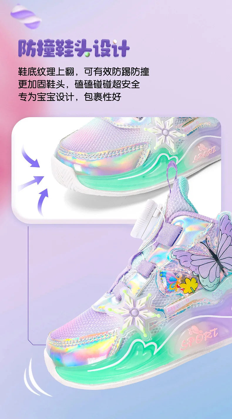 Children's Sneakers 2025 New Girls' Sports Shoes Mesh Breathable Kid's Running Shoes Rotating Buckle Soft Sole Causal Shoes
