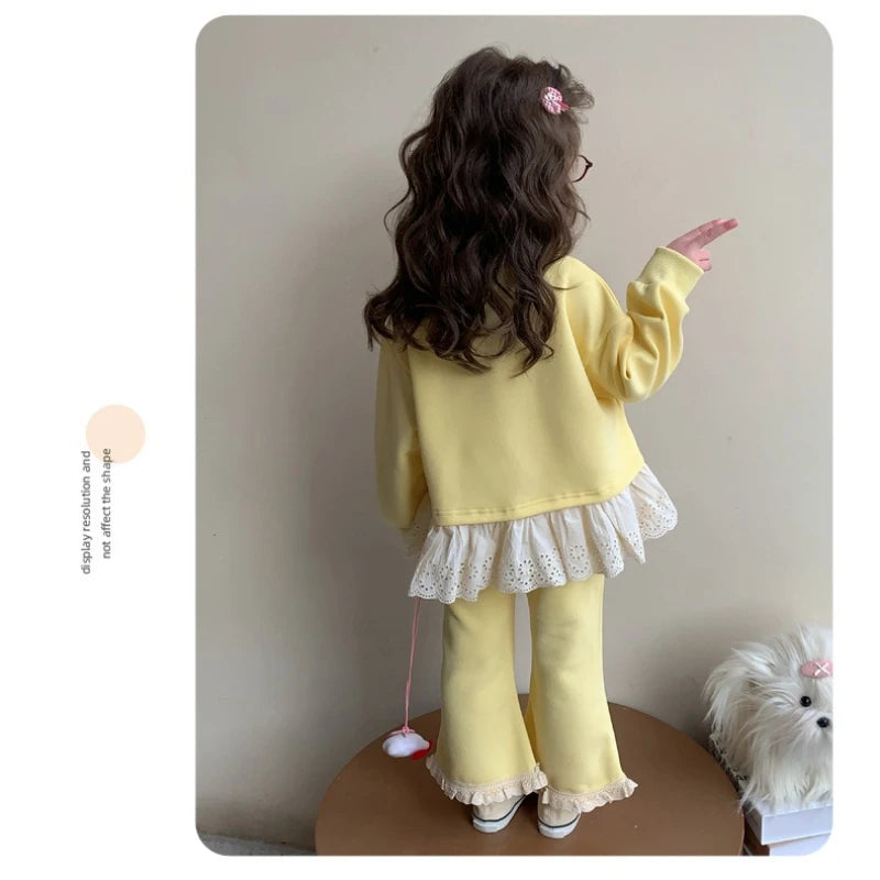 Girl Clothes Set Autumn Kid Sweatshirts Pullover Hello Kitty Top & Bell-bottoms Pants 2pcs Suit Children Sweet Tracksuits Outfit