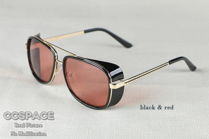 SU079 Retro Sun Glasses Red Lenses For Men Steam punk Women Vintage Male Sunglasses 2024 Men Goggle UV400