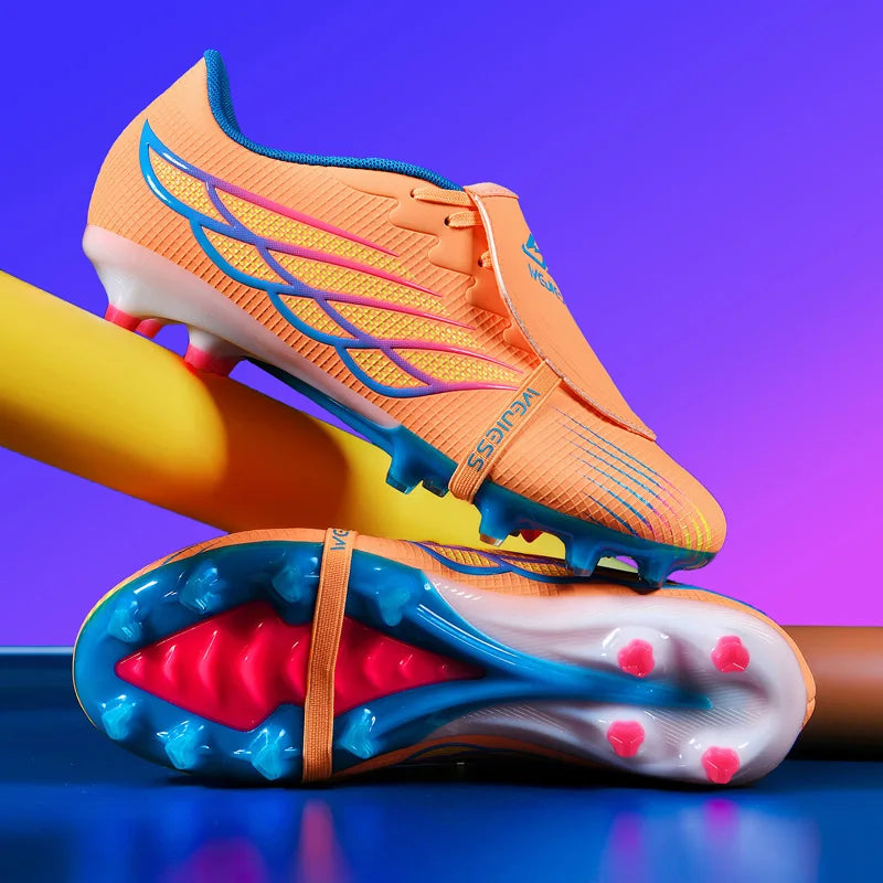 Youth Football Shoes with Long Spikes, Tongue-Less Laces, Ultra-High-End Natural Grass Special Football Shoes