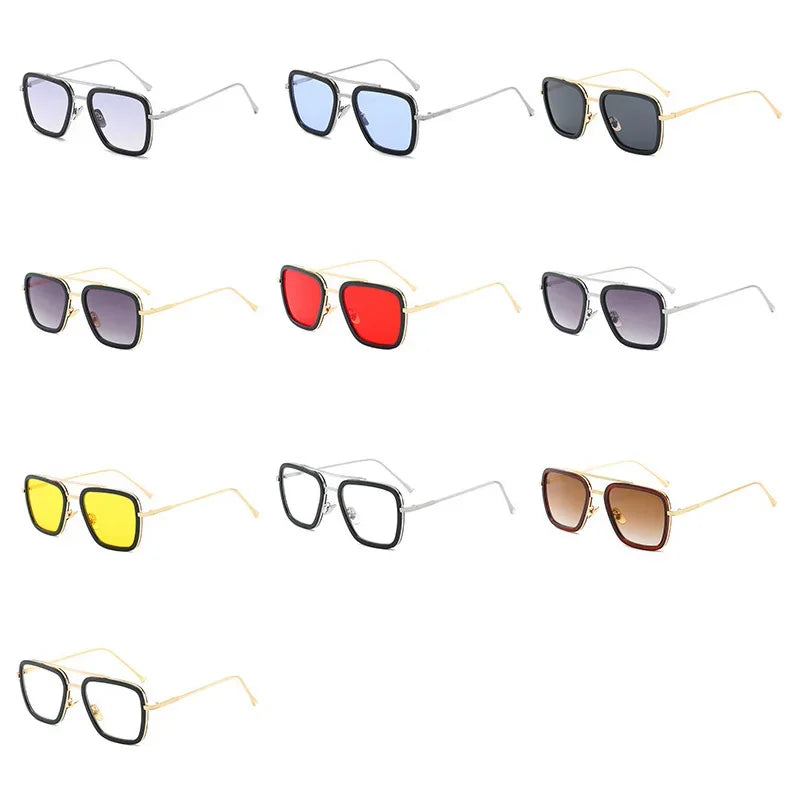 Sun Glasses Fashion Square frame Tony Stark Style Women Sunglasses Men Square Brand Design Sun Glasses Oculos Retro Male Iron