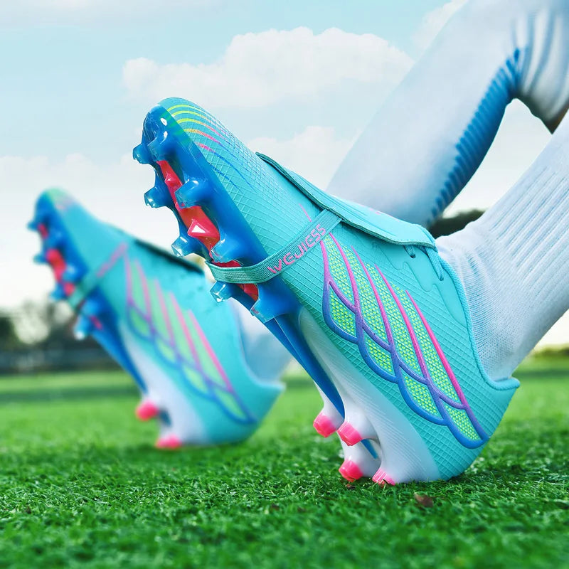 Youth Football Shoes with Long Spikes, Tongue-Less Laces, Ultra-High-End Natural Grass Special Football Shoes