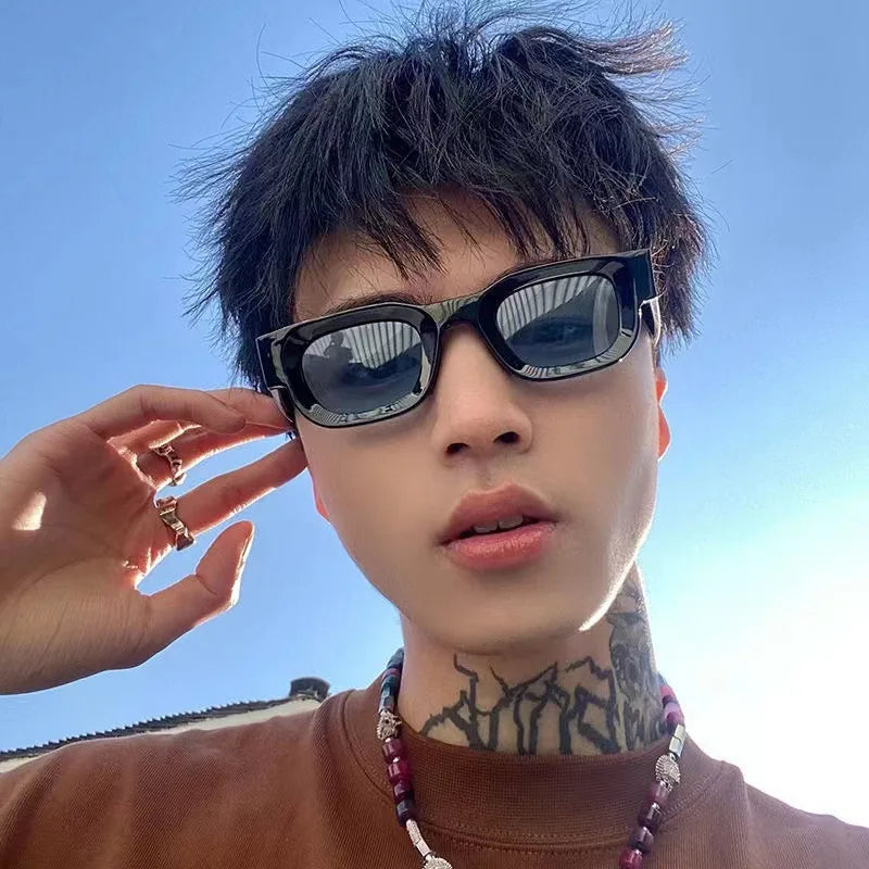 Small Sunglasses Rectangle Thick Frame Square Sun Glasses Men's Black Blue Ladies Sun Shades Uv400 Unisex Eyewears
