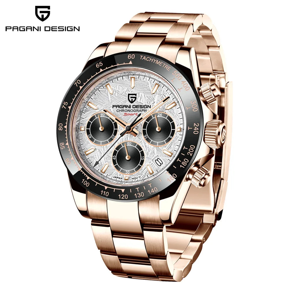 PAGANI DESIGN 2025 NEW Ice Blue Dial Mens Watches Luxury Rose Gold Quartz Watch For Men Sport Chronograph Sapphire crystal Watch