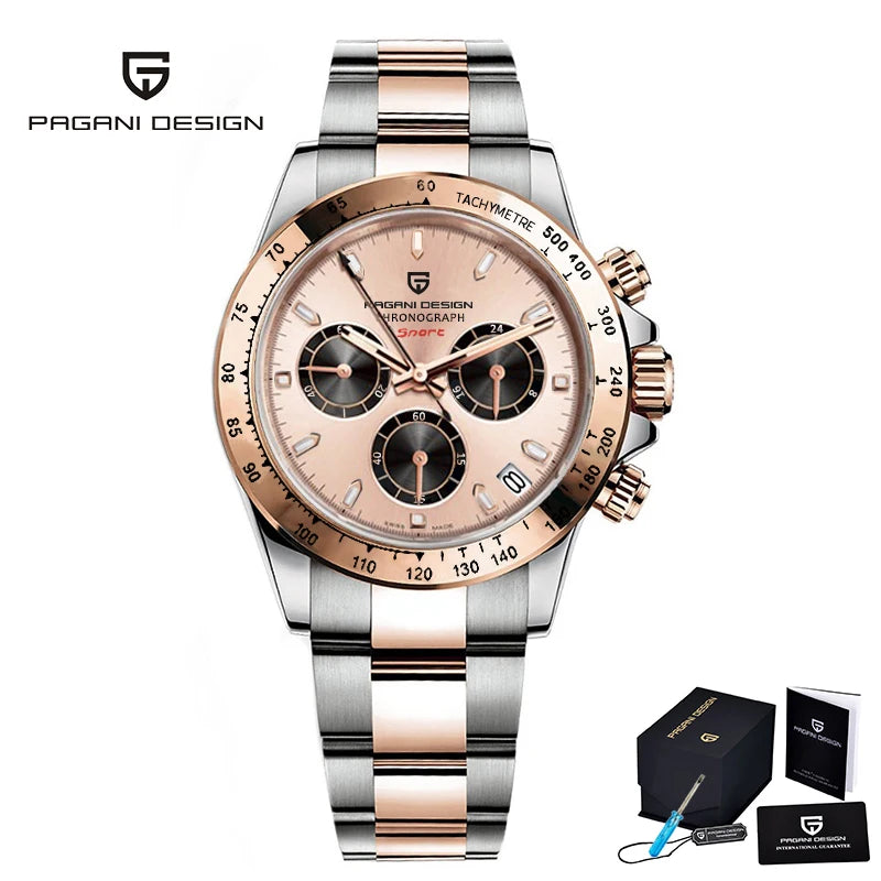 PAGANI DESIGN 2025 NEW Ice Blue Dial Mens Watches Luxury Rose Gold Quartz Watch For Men Sport Chronograph Sapphire crystal Watch