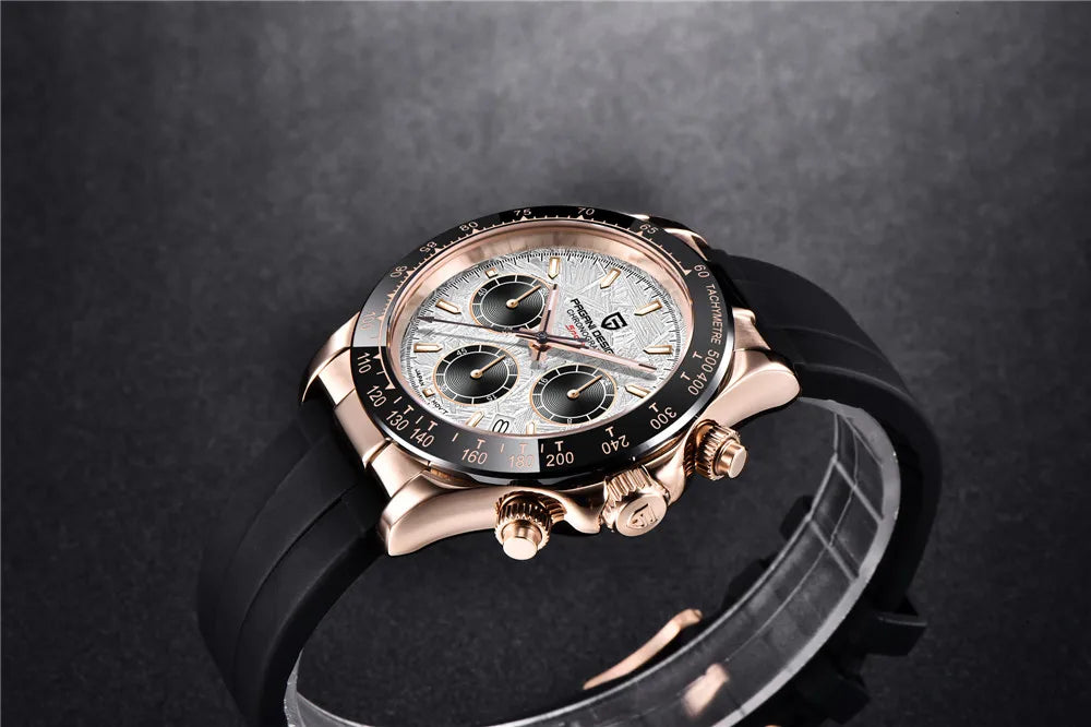 PAGANI DESIGN 2025 NEW Ice Blue Dial Mens Watches Luxury Rose Gold Quartz Watch For Men Sport Chronograph Sapphire crystal Watch
