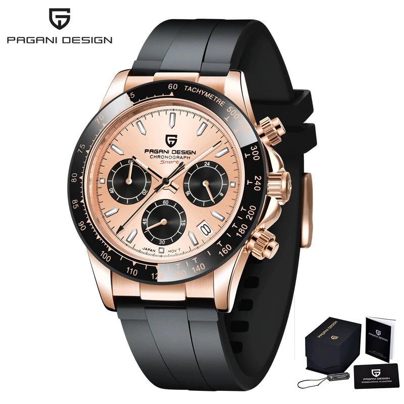 PAGANI DESIGN 2025 NEW Ice Blue Dial Mens Watches Luxury Rose Gold Quartz Watch For Men Sport Chronograph Sapphire crystal Watch