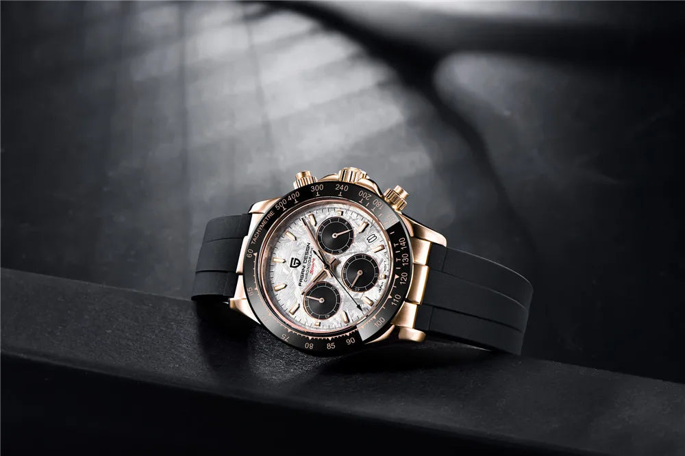 PAGANI DESIGN 2025 NEW Ice Blue Dial Mens Watches Luxury Rose Gold Quartz Watch For Men Sport Chronograph Sapphire crystal Watch