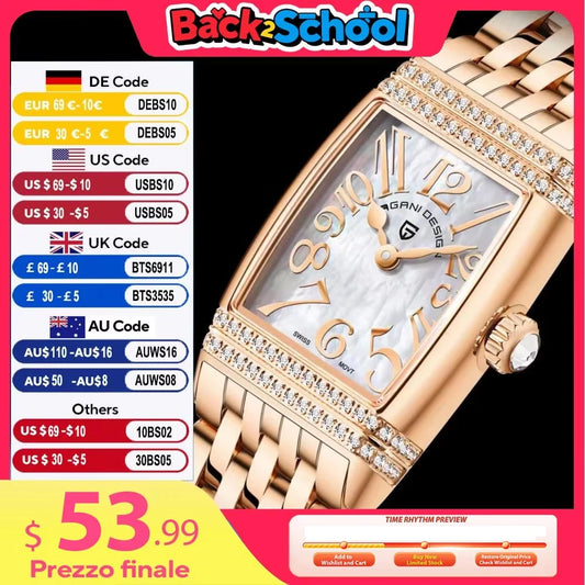 PAGANI DESIGN Women's Quartz Watch Luxury Fashion Sapphire Stainless Steel Waterproof Clock Bracelet Relogio Feminino PD1737