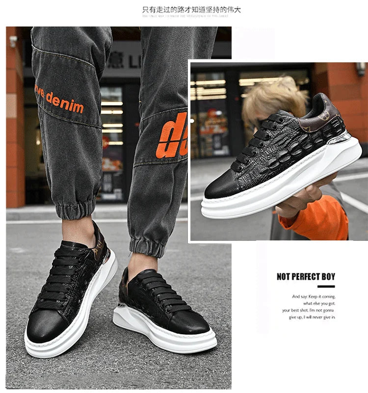 Men's Sneakers Genuine Leather Breathable Casual Shoes Light Anti Slip Walking Loafers Academy Style Board Shoes Tenis Masculino