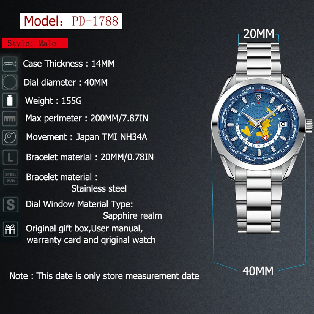 PAGANI DESIGN men's Watch 1788 Light Luxury Mechanical Watch Men's gift Box NH34A Movement Sapphire glass Waterproof Men's Watch