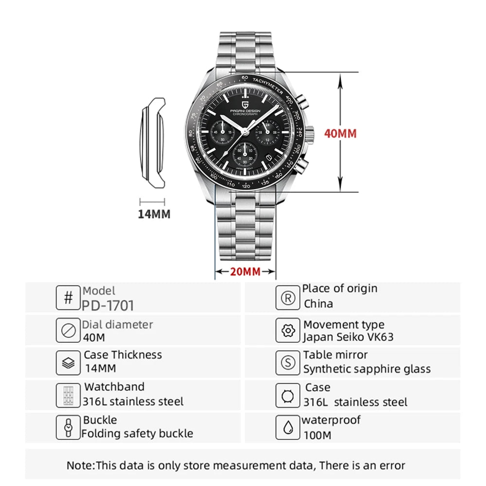 PAGANI DESIGN 2025 Men's Watches Luxury Quartz Watch For Man Chronograph AR Sapphire Mirror Auto Date Wrist Watches Reloj Hombre