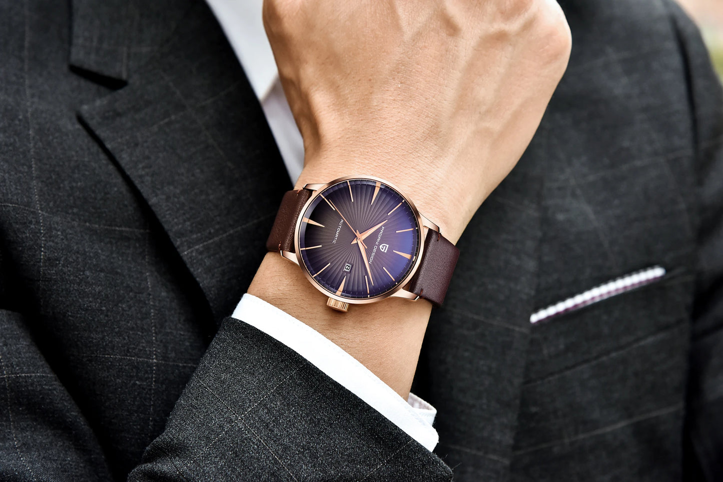 PAGANI DESIGN watch men's luxury retro mechanical watch men's watch gift box leather stainless steel waterproof case men's watch