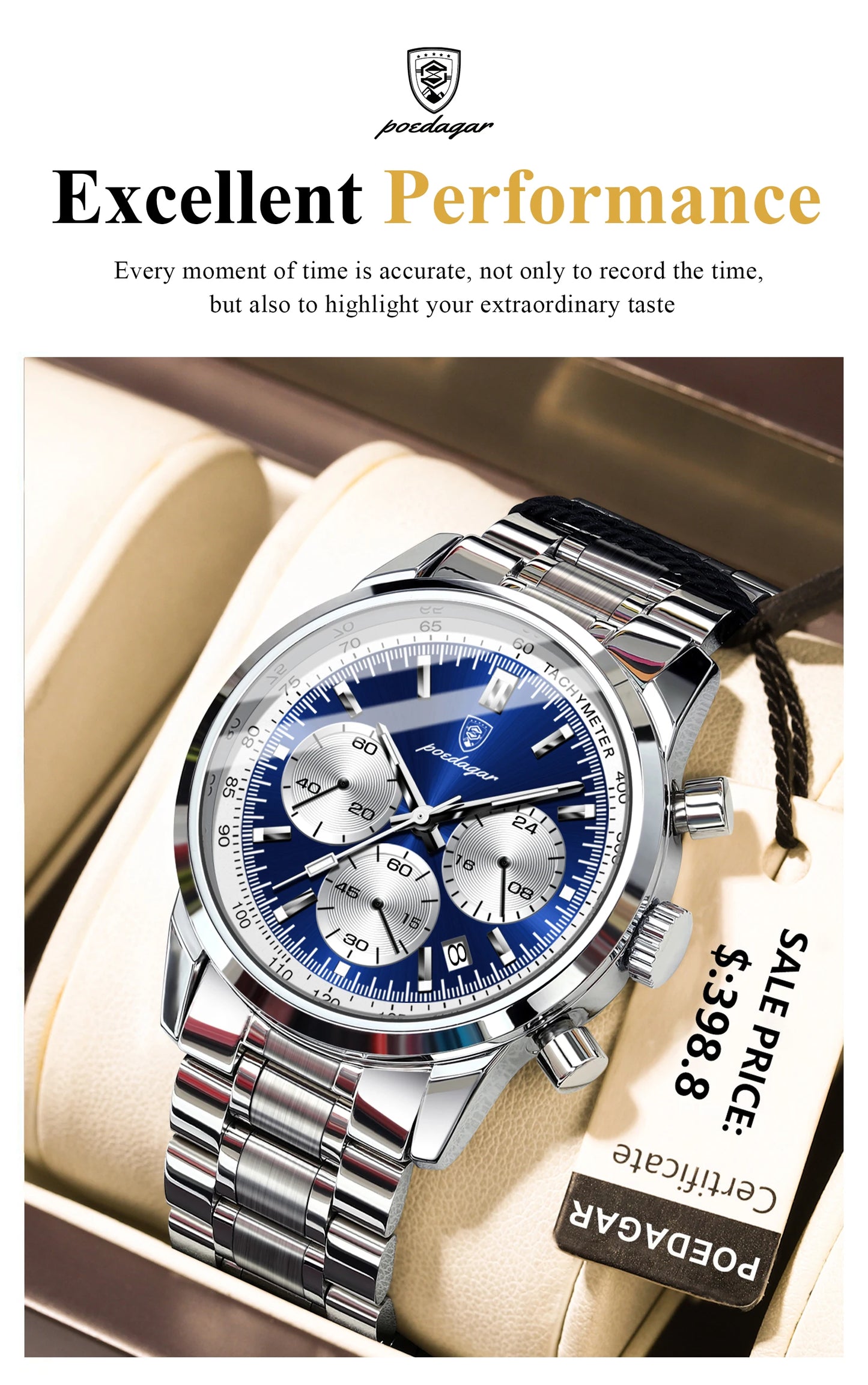 POEDAGAR Top Brand Luxury Man Watches Waterproof Luminous Date Chronograph Men's Quartz Watch Stainless Steel Sports Men Watch