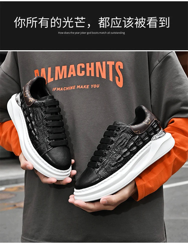 Men's Sneakers Genuine Leather Breathable Casual Shoes Light Anti Slip Walking Loafers Academy Style Board Shoes Tenis Masculino