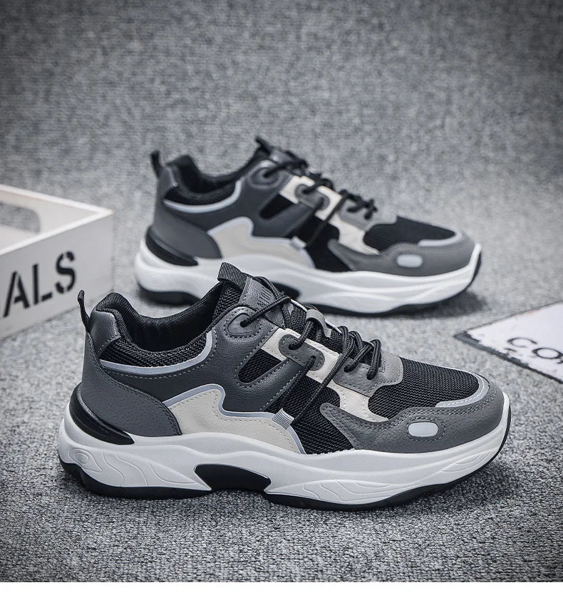 Men's fashion sports casual shoes breathable four seasons soft soled comfortable outdoor running shoes student lace up sneakers