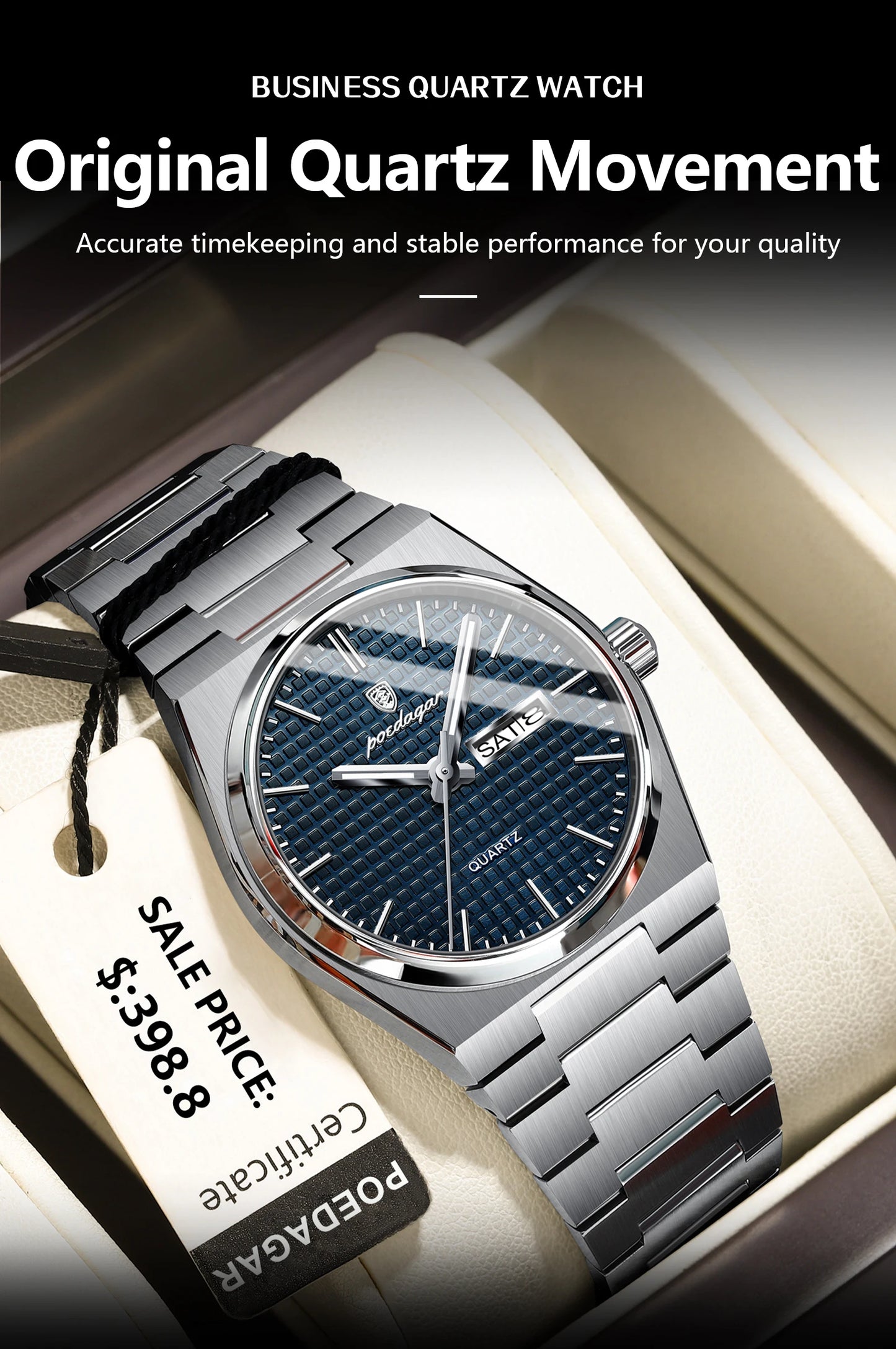 POEDAGAR Top Luxury Man Watch Waterproof Stainless Steel Men Wristwatch Luminous Date Week Fashion Business Quartz Men's Watches