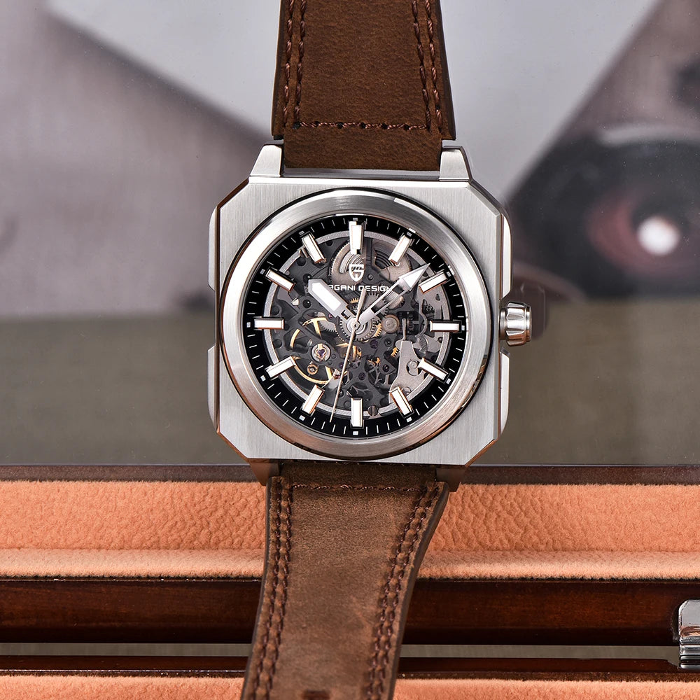 Pagani Design 2024 new 38mm block flywheel luminous hollow dial 50m waterproof casual men's mechanical automatic watch