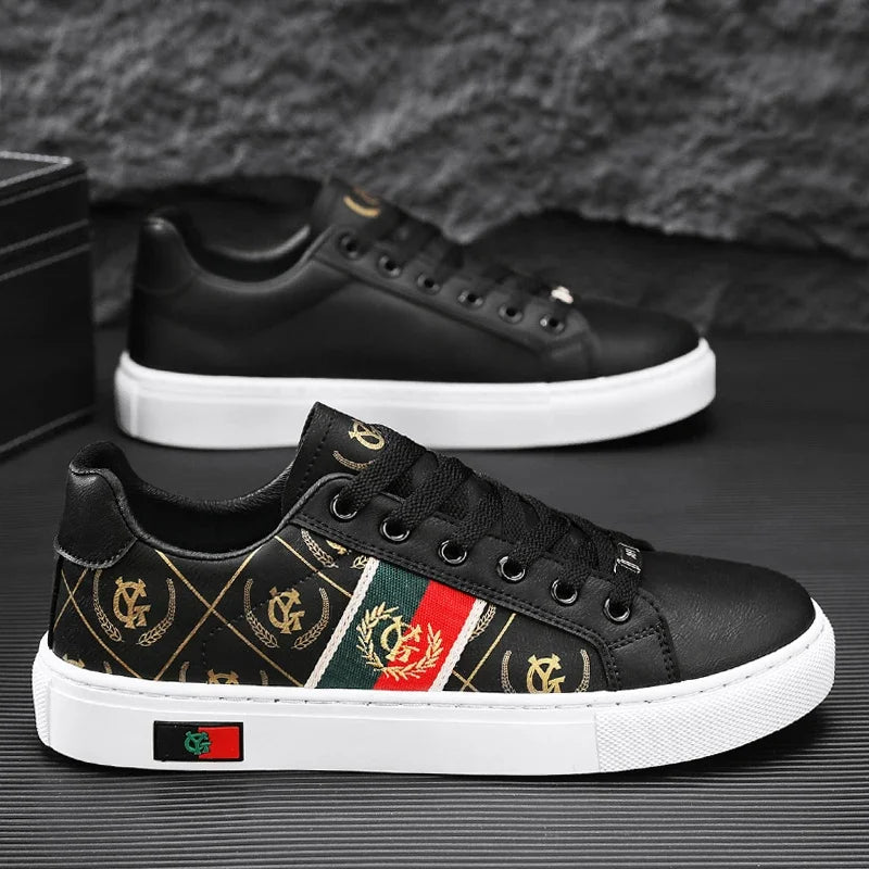 Sneakers Casual Men Designer Punk Golden Board Shoes Fashion Microfiber Leather Upper Height Increased Flat Platform Sport Shoes